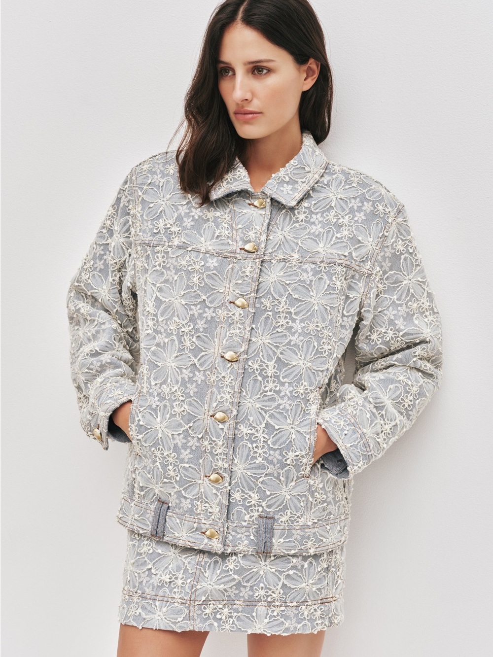 Aje NWOT BLOOM LACE DENIM JACKET
